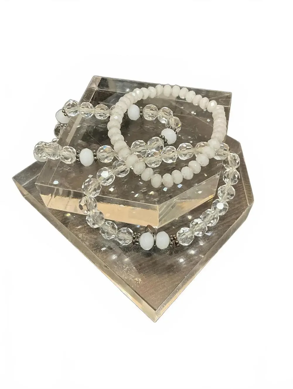 Beaded Stretch White & iridescent bracelet set